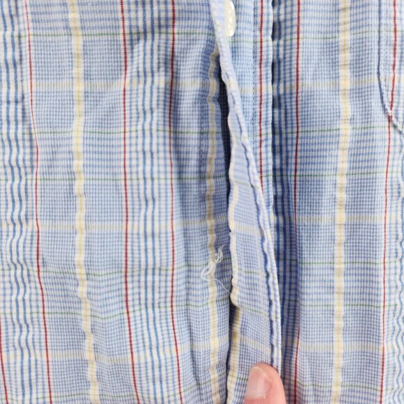 Brooks Brothers Seersucker Textured Short Sleeve XL Cotton Blue Plaid Woven - Picture 13 of 16